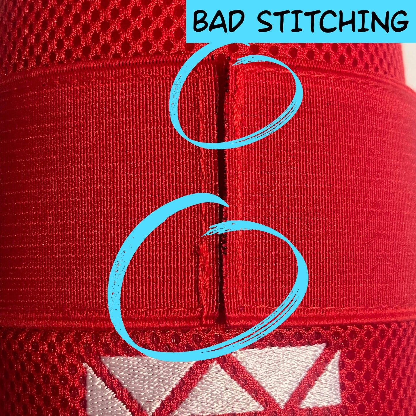 MISFIT: Red Elbow Guard - Bad Strap Stitching, Crooked Logo