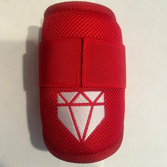 MISFIT: Red Elbow Guard - Bad Strap Stitching, Crooked Logo