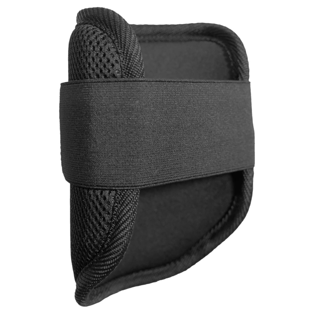 Back view of Bomb Black Baseball Elbow Guard showing adjustable Velcro strap and ergonomic design