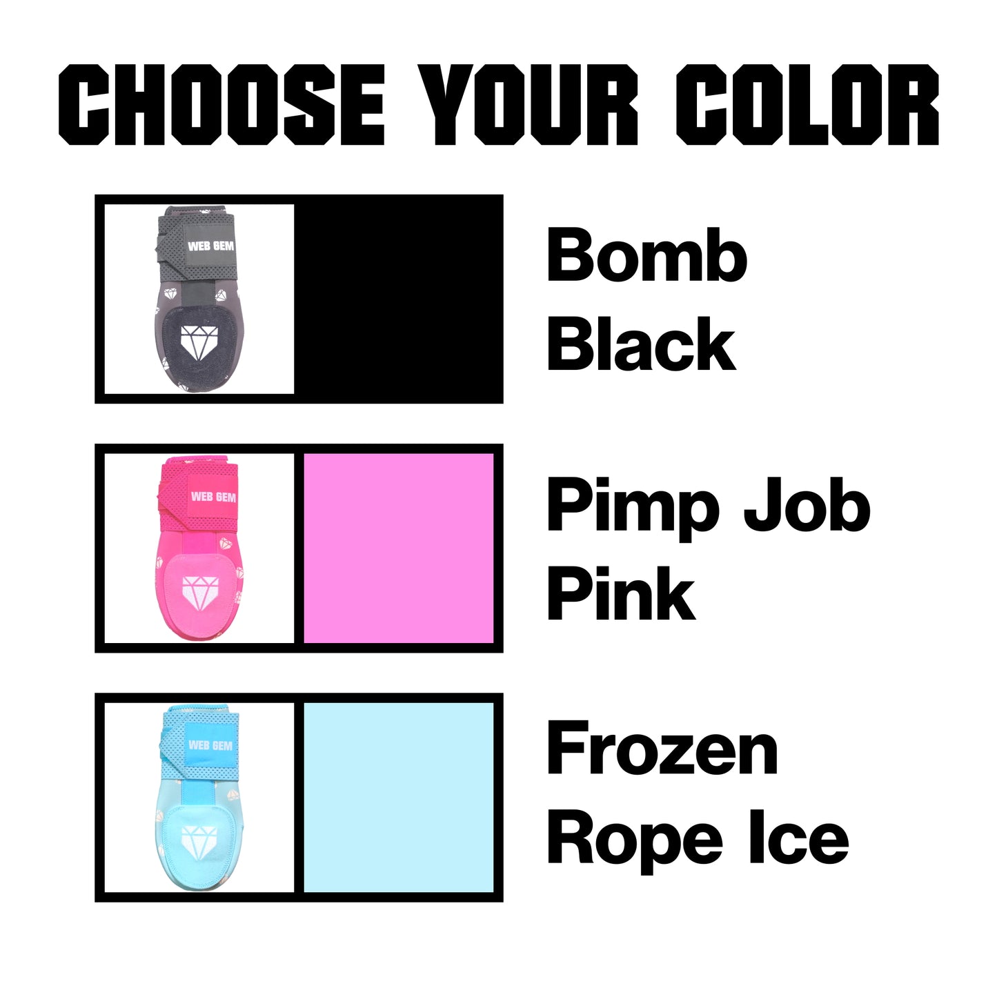 Available bundle colors for the Web Gem Apparel Sliding Mitt.