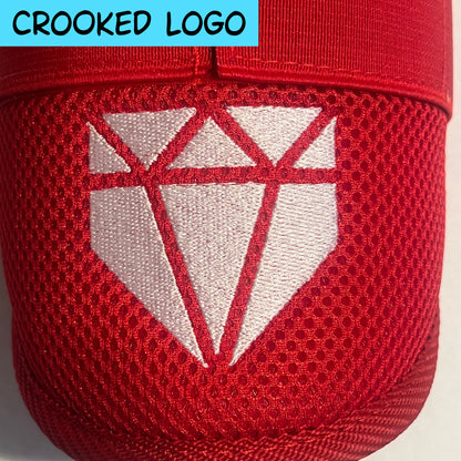 MISFIT: Red Elbow Guard - Bad Strap Stitching, Crooked Logo