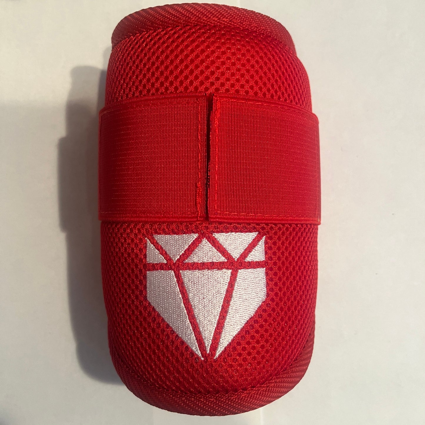 MISFIT: Red Elbow Guard - Bad Strap Stitching, Crooked Logo