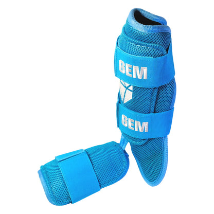 Back view of Bat Flip Baby Blue Baseball Leg Guard showing adjustable Velcro strap and ergonomic design