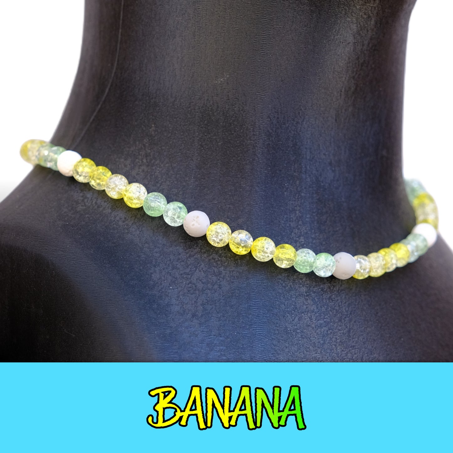 Banana Baseball Necklace with lava rocks and ice beads for players.
