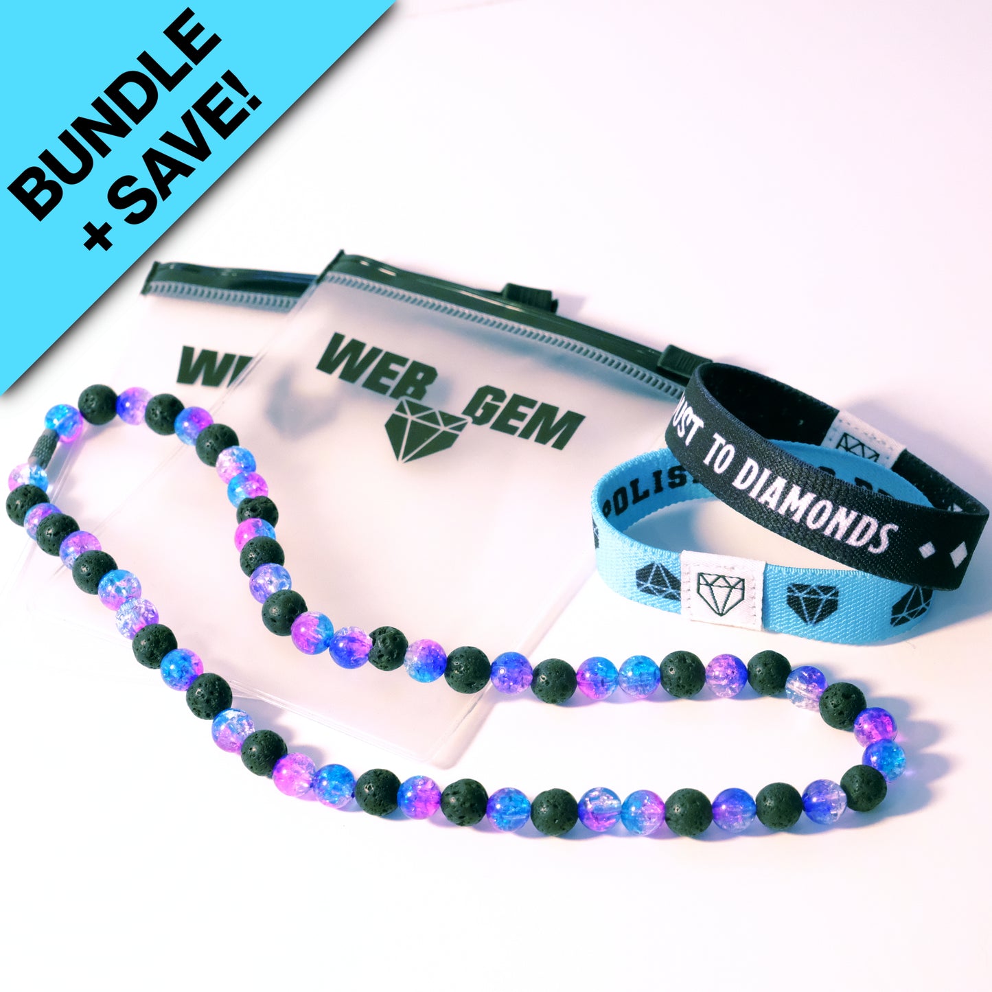 Web Gem Baseball Drip Starter Pack – two elastic wristbands and a beaded necklace for baseball and softball players.
