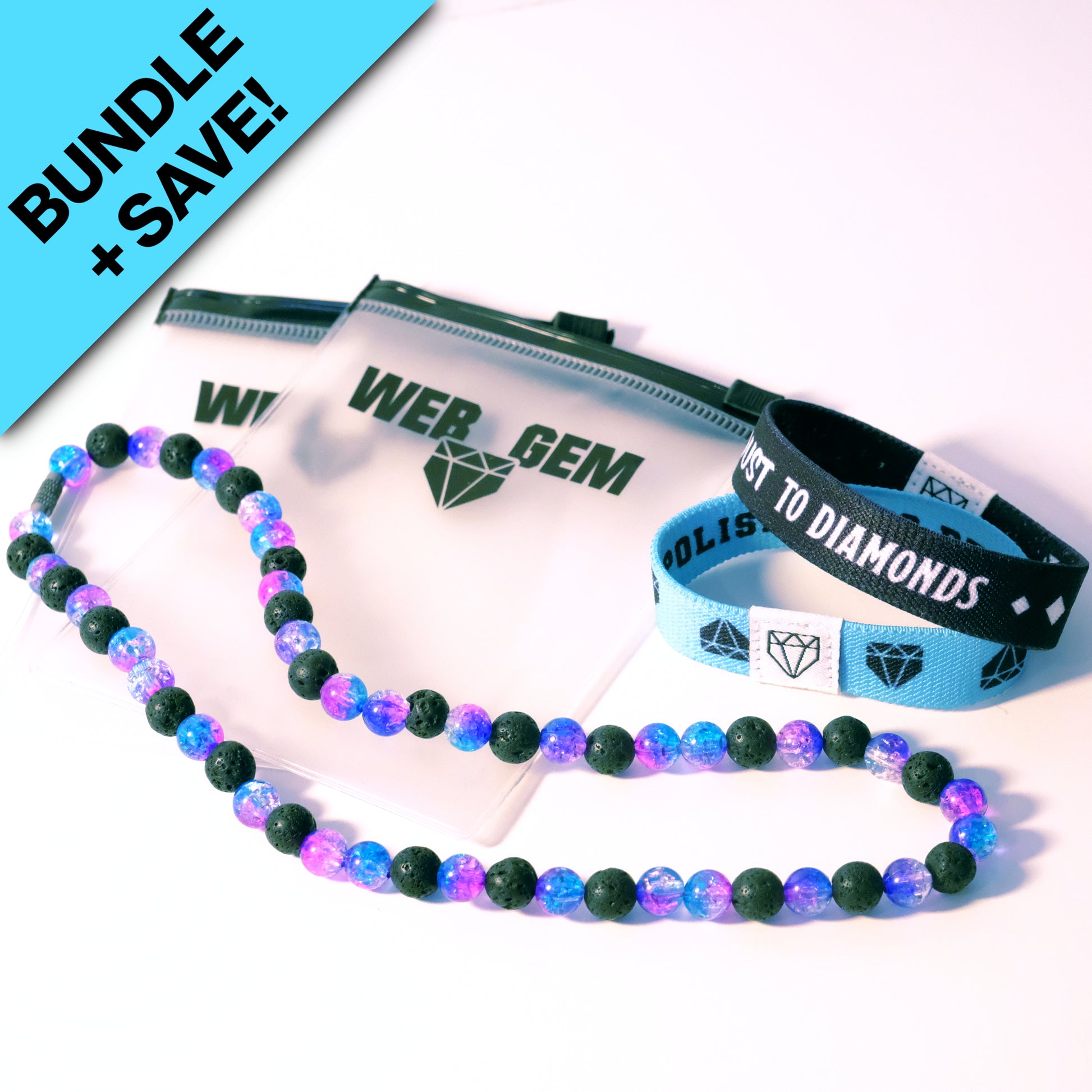 Web Gem Baseball Drip Starter Pack – two elastic wristbands and a beaded necklace for baseball and softball players.