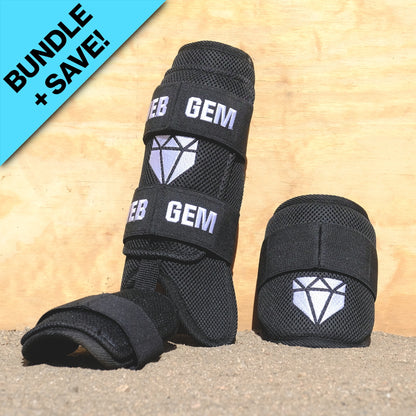 Web Gem Baseball Leg and Elbow Guard Kit – bomb black protective gear for youth, travel ball, and high school hitters.