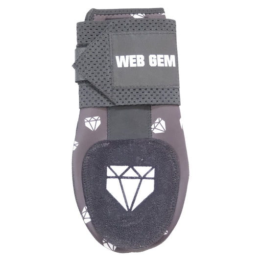 Front view of Bomb Black Baseball Sliding Mitt showing logo and diamond design