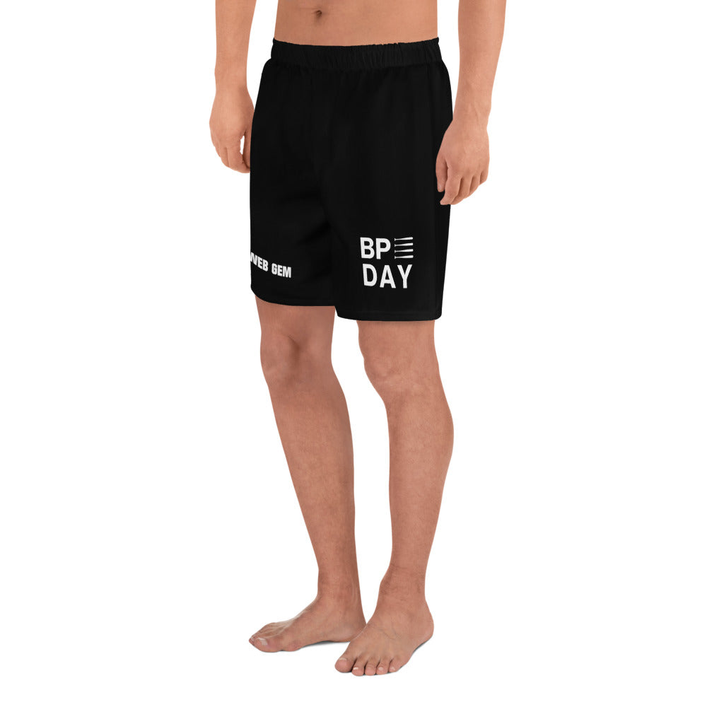 The left side of the black shorts showing the BP Day graphic, available in adult 2XS through 2XL.