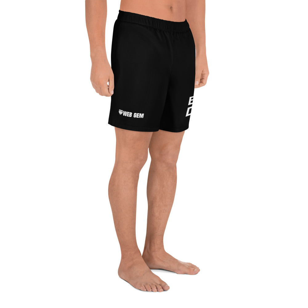 The right side of the black BP Day shorts with Web Gem logo perfect for gym and athletic wear.