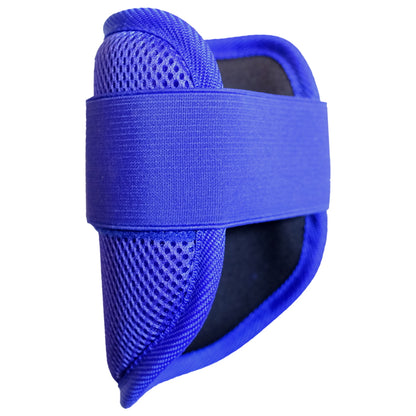 Back view of Barrel Blue Baseball Elbow Guard showing adjustable Velcro strap and ergonomic design