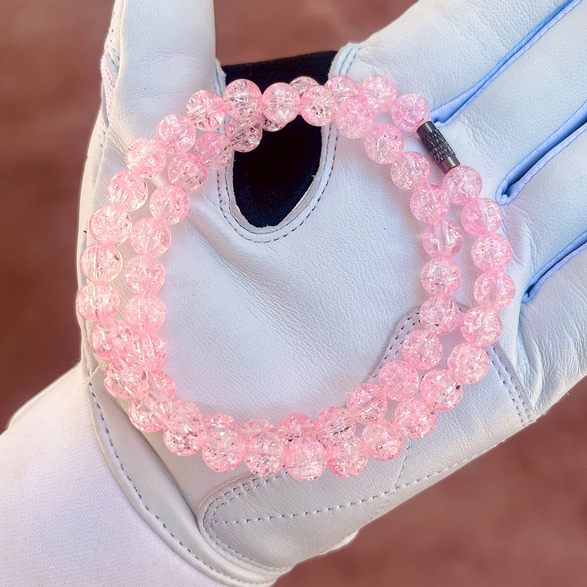 Glamour shot of Bubble Gum Necklace featuring pink ice beads.