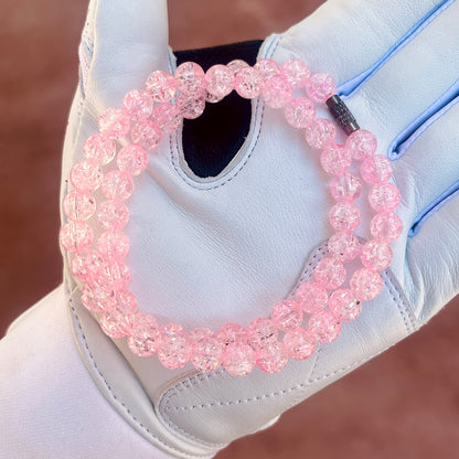 Glamour shot of Bubble Gum Necklace featuring pink ice beads.