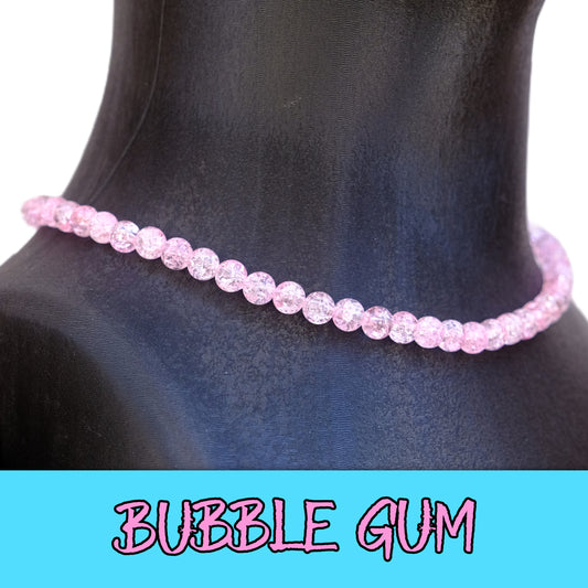 Bubble Gum Baseball Necklace with pink ice beads designed for players.