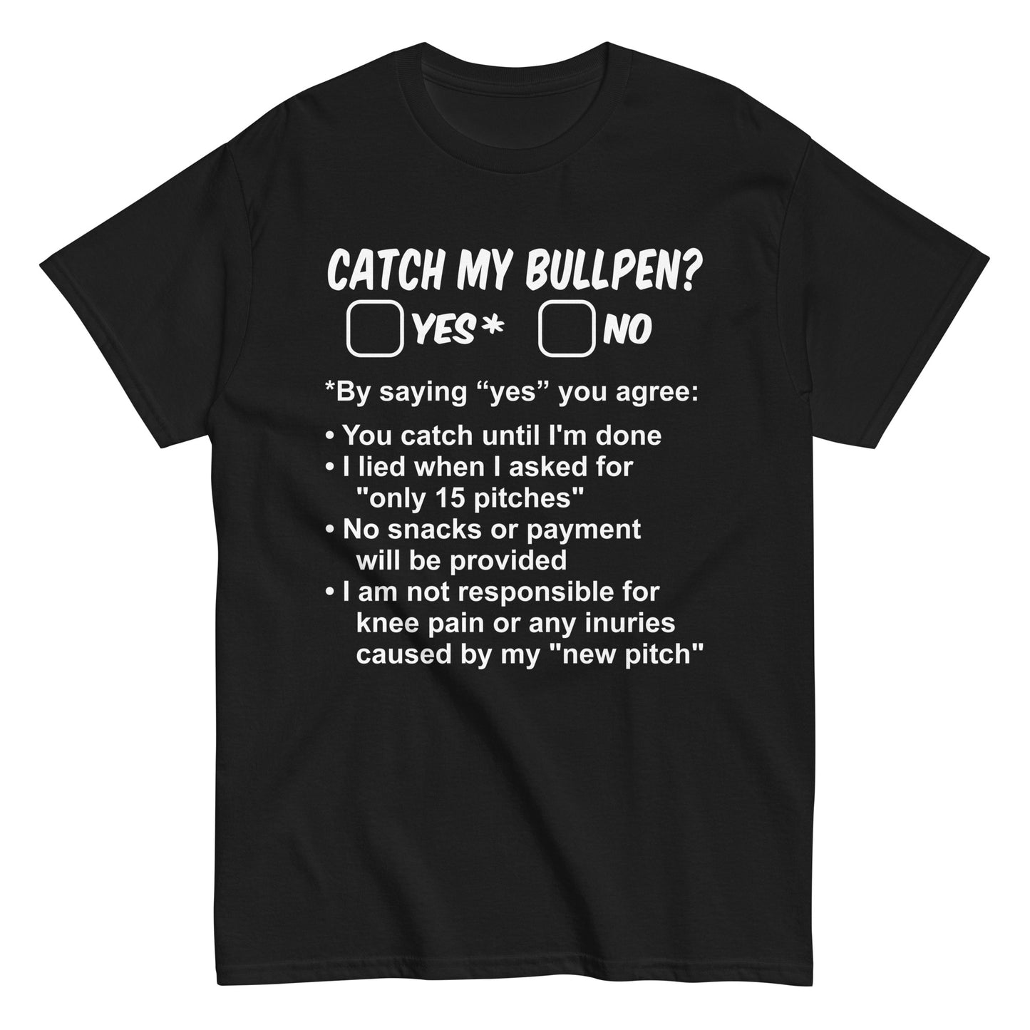 Bullpen sessions are now an "official" contract between pitcher and catcher with this funny baseball shirt in black from Web Gem Apparel.