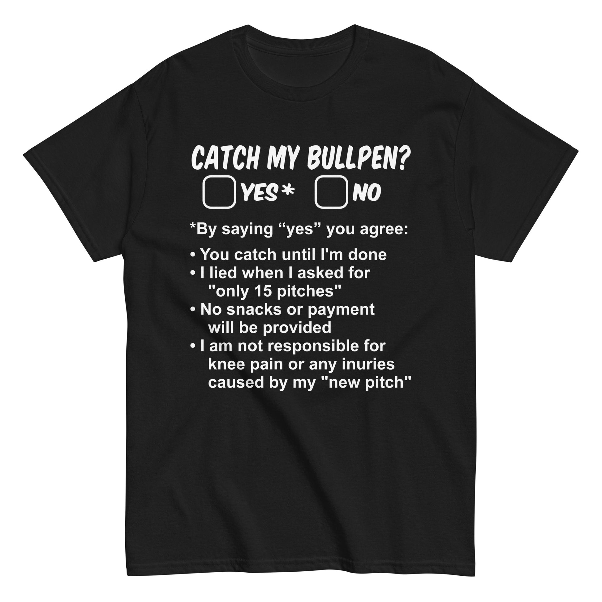 Bullpen sessions are now an "official" contract between pitcher and catcher with this funny baseball shirt in black from Web Gem Apparel.