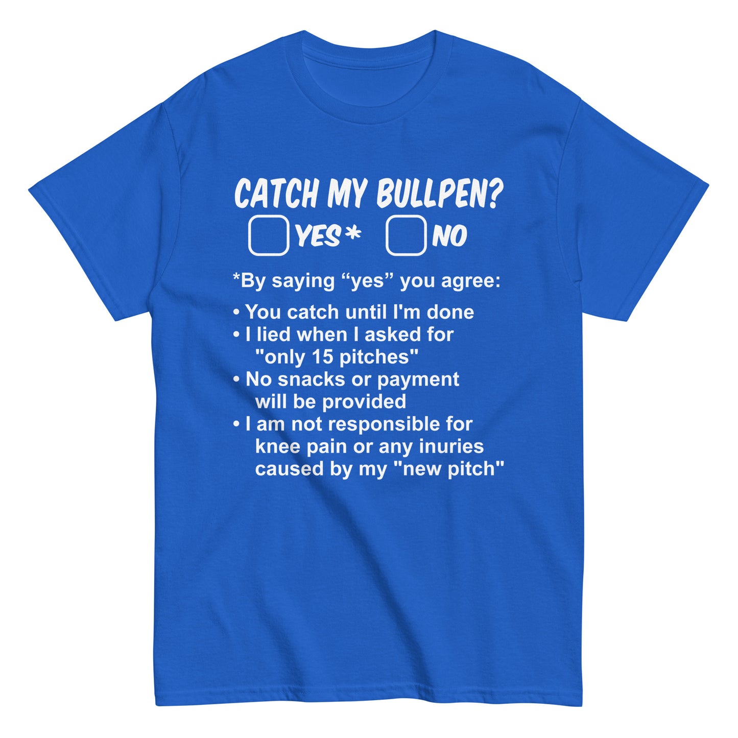 Bullpen sessions are now an "official" contract between pitcher and catcher with this funny baseball shirt in blue from Web Gem Apparel.