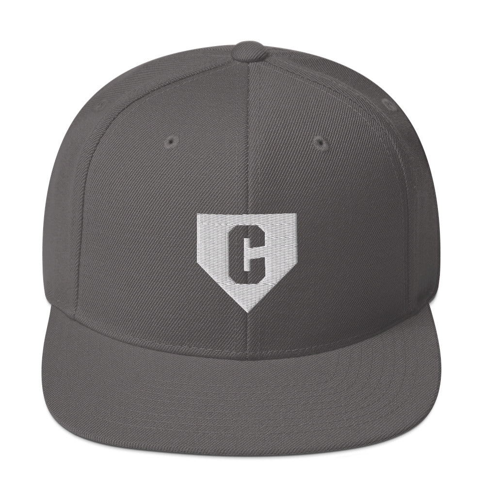 Dark gray Catcher Home Plate Baseball Hat - a high-profile hat with a white home plate "C" logo and flat-brim for kids, teens, and adult players.