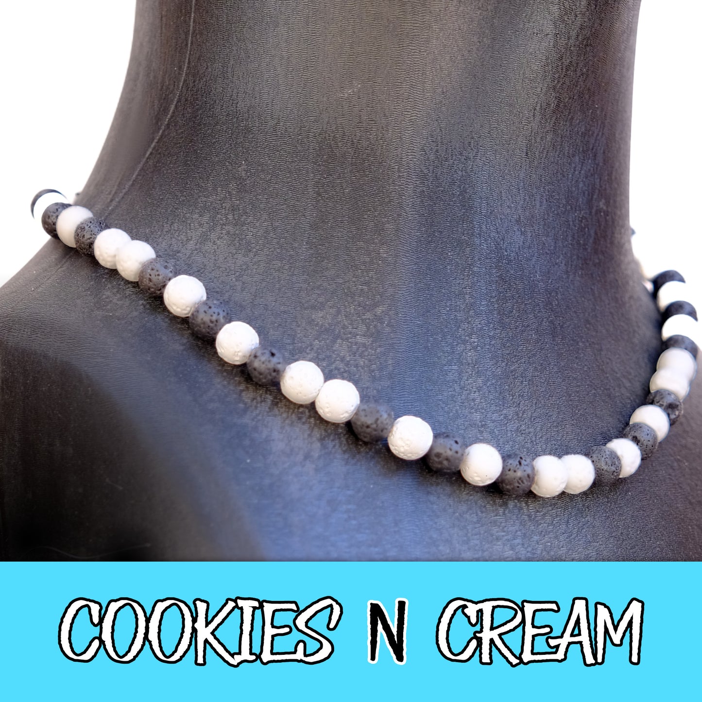 Cookies n Cream Baseball Necklace with white and black lava rocks designed for players.