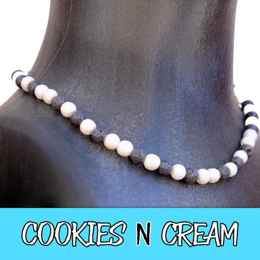 Cookies n Cream Baseball Necklace with white and black lava rocks designed for players.