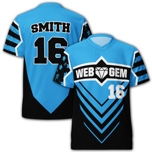 Custom Web Gem Baseball Jersey - black and blue jersey for kids, teens, and adult players.