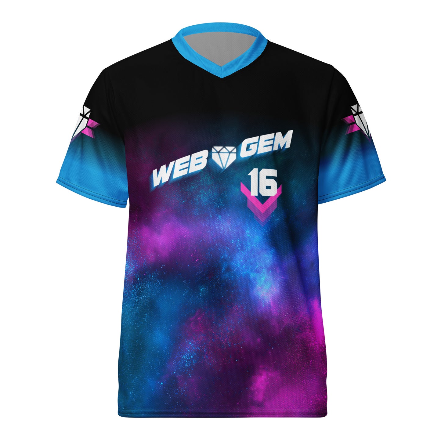 Front view of the Supernova Baseball Jersey showing exclusive limited-edition design from the Web Gem Diamond Rotation.