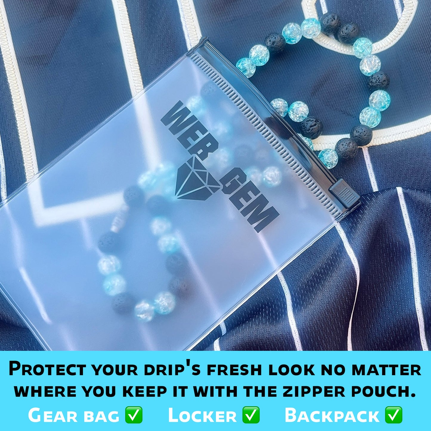 Frozen Rope inside the reusable zipper bag with Web Gem Apparel logo for storing game-day drip.