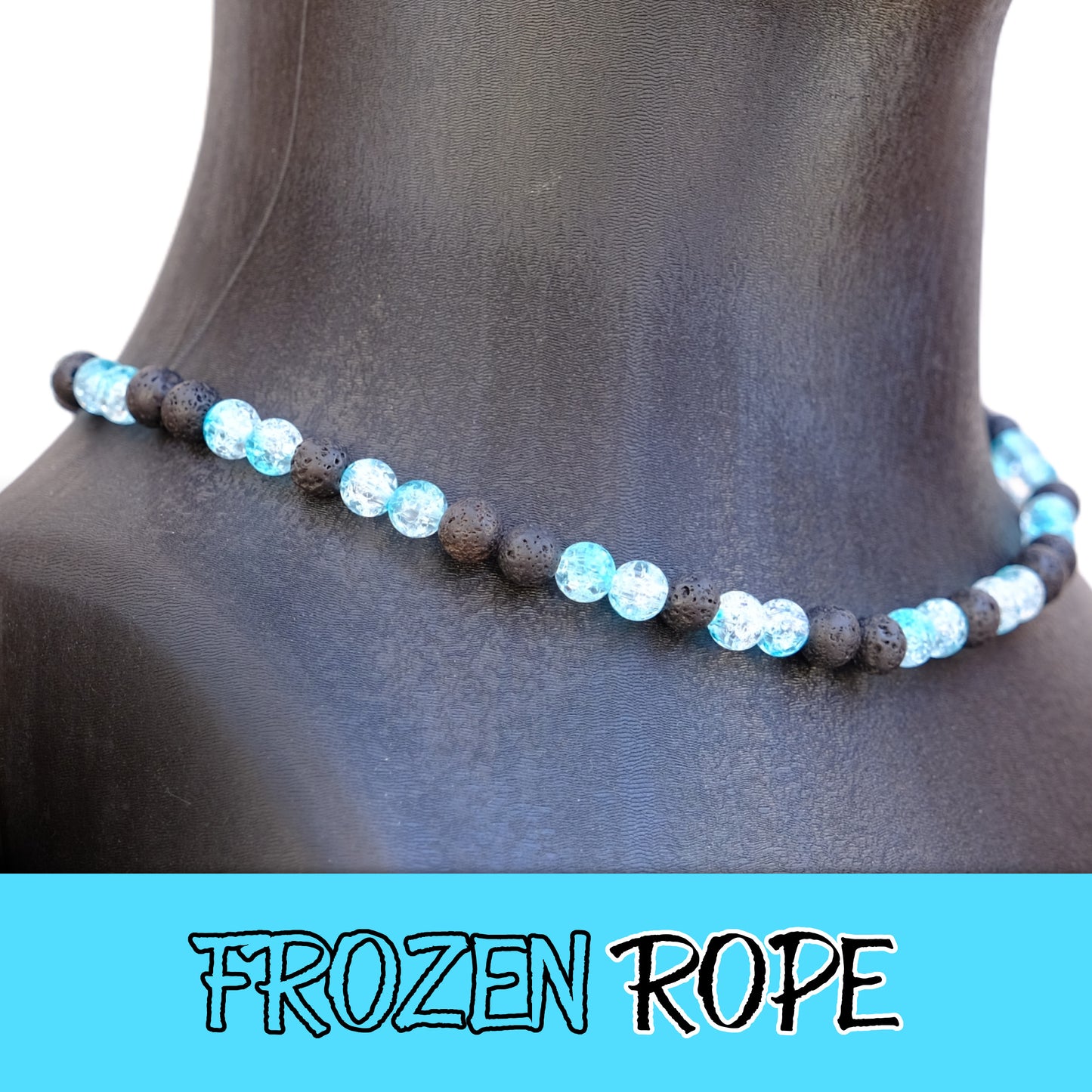 Frozen Rope Baseball Necklace with lava rocks and ice beads for players.