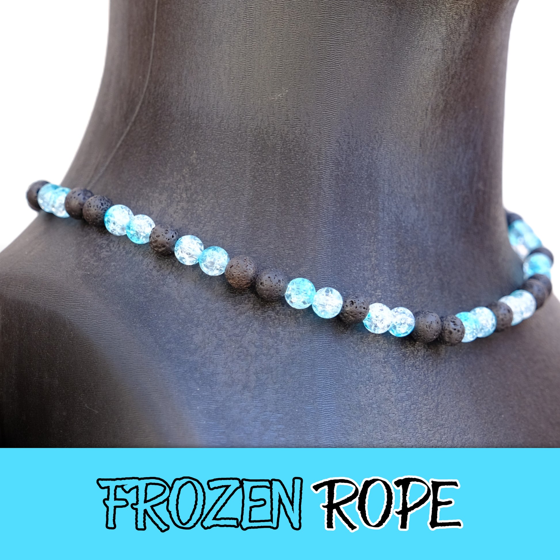 Frozen Rope Baseball Necklace with lava rocks and ice beads for players.