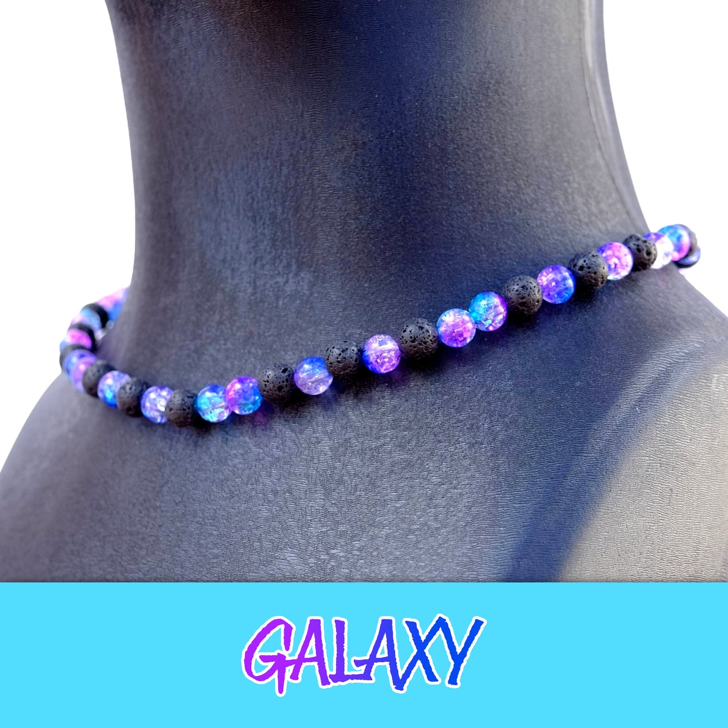 Galaxy Baseball Necklace with lava rocks and ice beads for players.