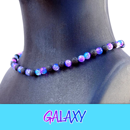 Galaxy Baseball Necklace with lava rocks and ice beads for players.