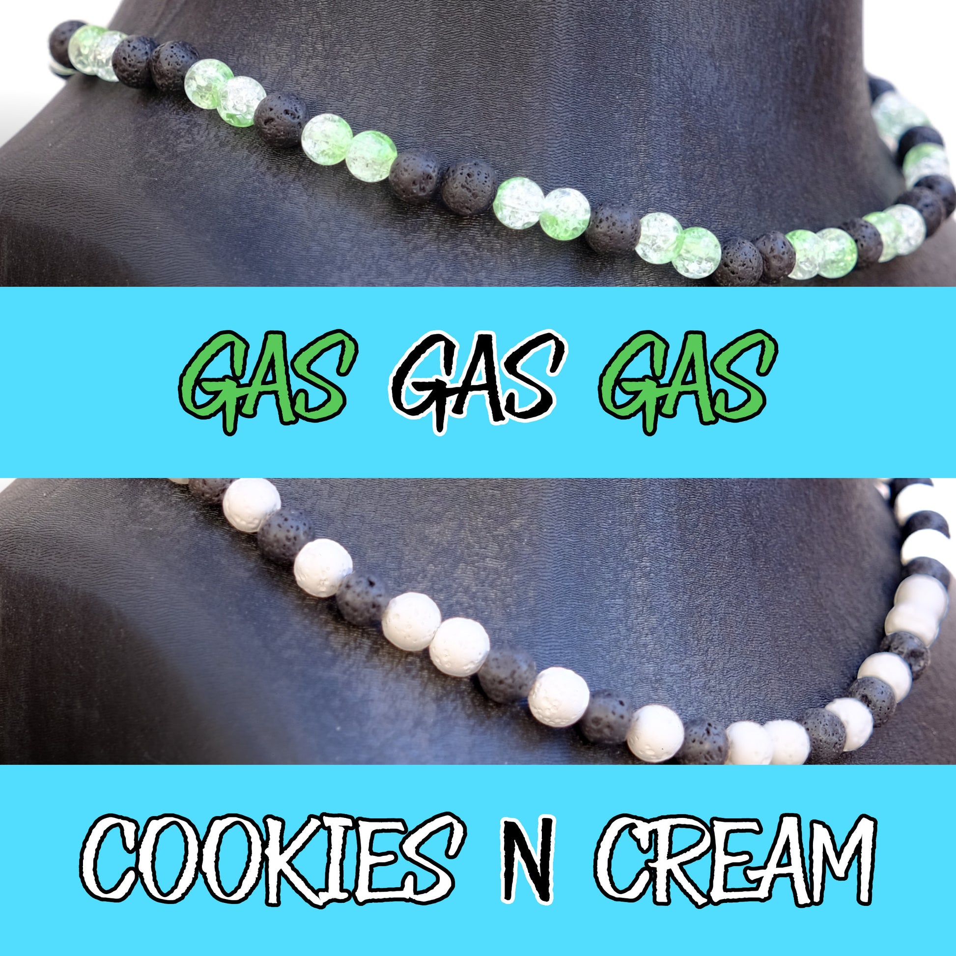 Gas Gas Gas and Cookies n Cream baseball game-day necklace colorway showcase.