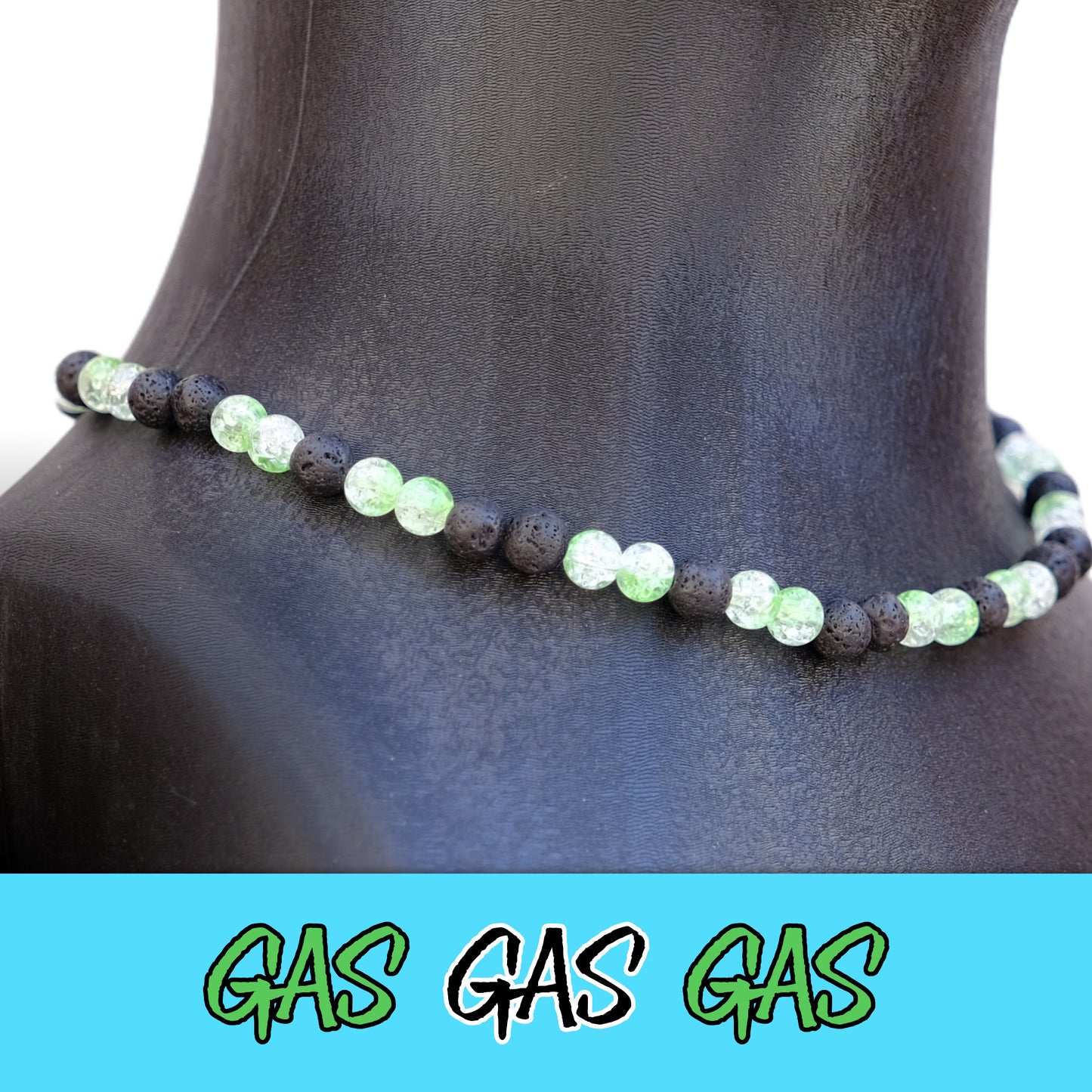 Gas Gas Gas Baseball Necklace with lava rocks and ice beads for players.