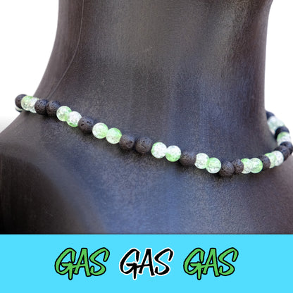 Gas Gas Gas Baseball Necklace with lava rocks and ice beads for players.
