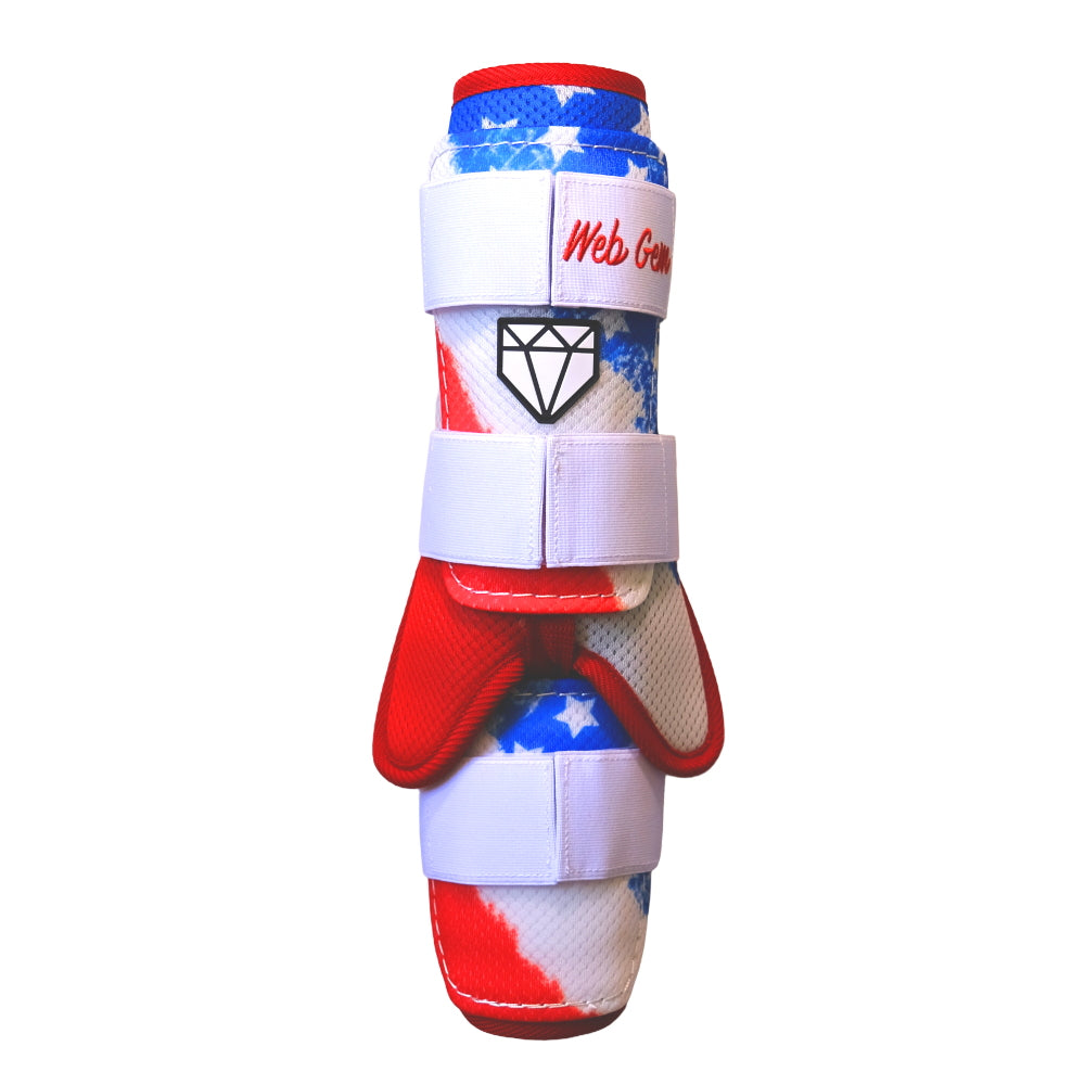 Front view of Liberty Bomb Baseball Shin Guard showing embroidery and logo emblem