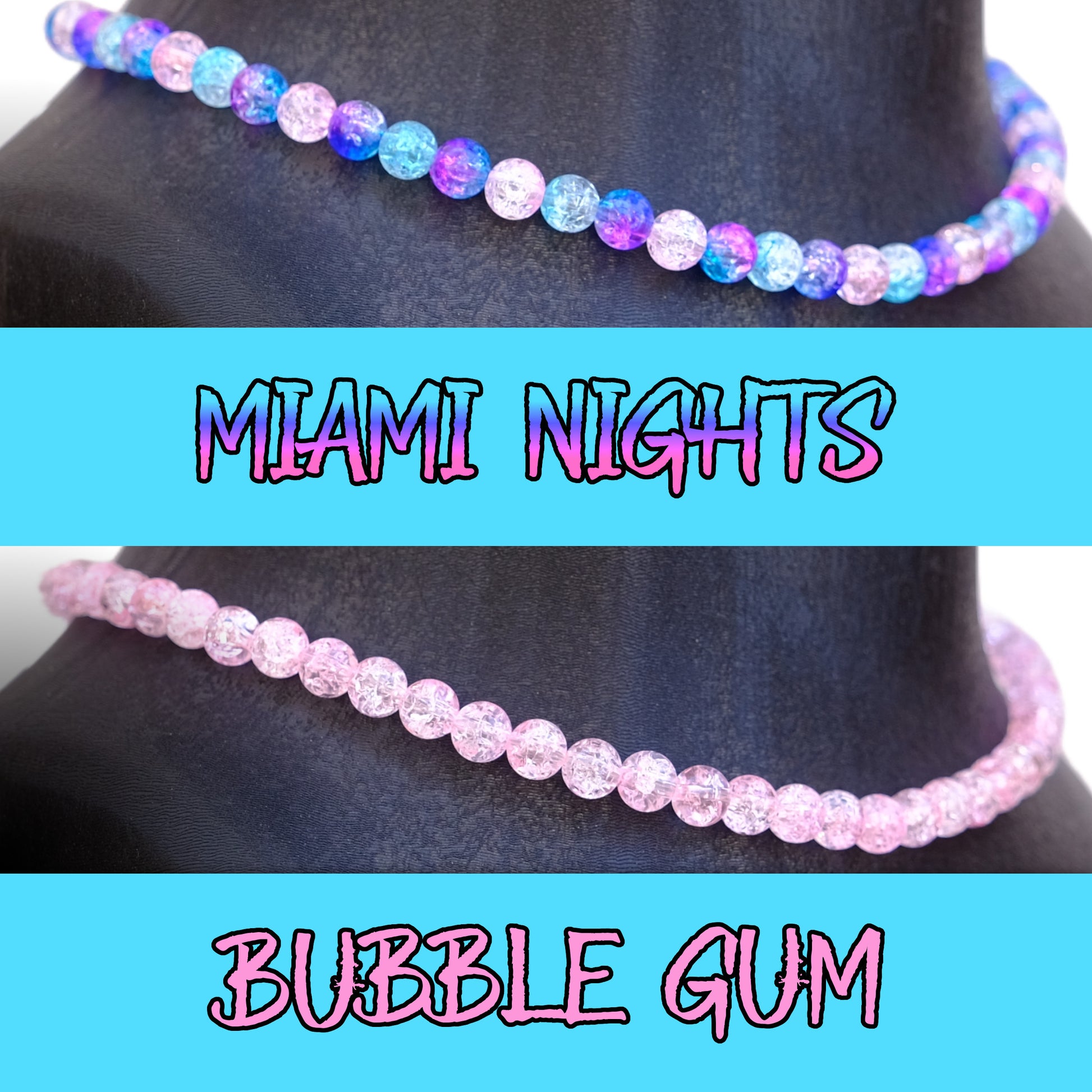 Miami Nights and Bubble Gum baseball game-day necklace colorway showcase.