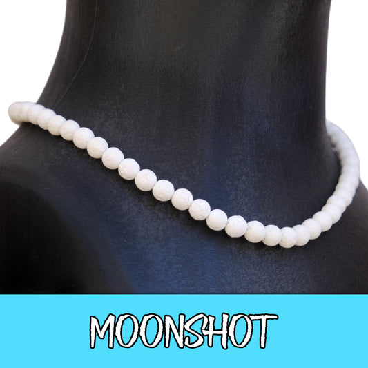 Moonshot Baseball Necklace with white lava rocks designed for players.