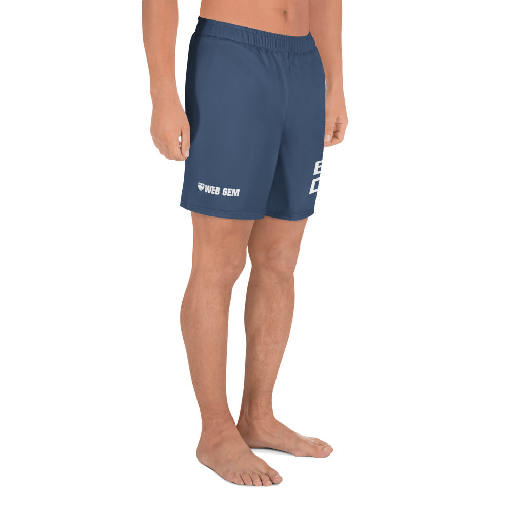 The right side of the navy BP Day shorts with Web Gem logo perfect for gym and athletic wear.