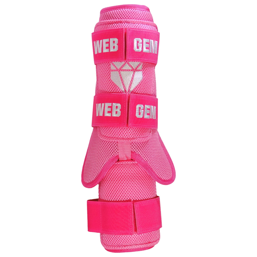 Front view of Pimp Job Pink Baseball Leg Guard showing form fitting design that works on either leg