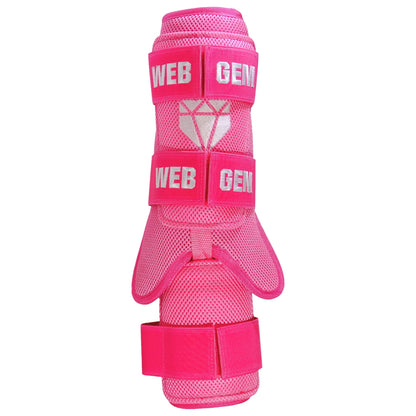 Front view of Pimp Job Pink Baseball Leg Guard showing form fitting design that works on either leg