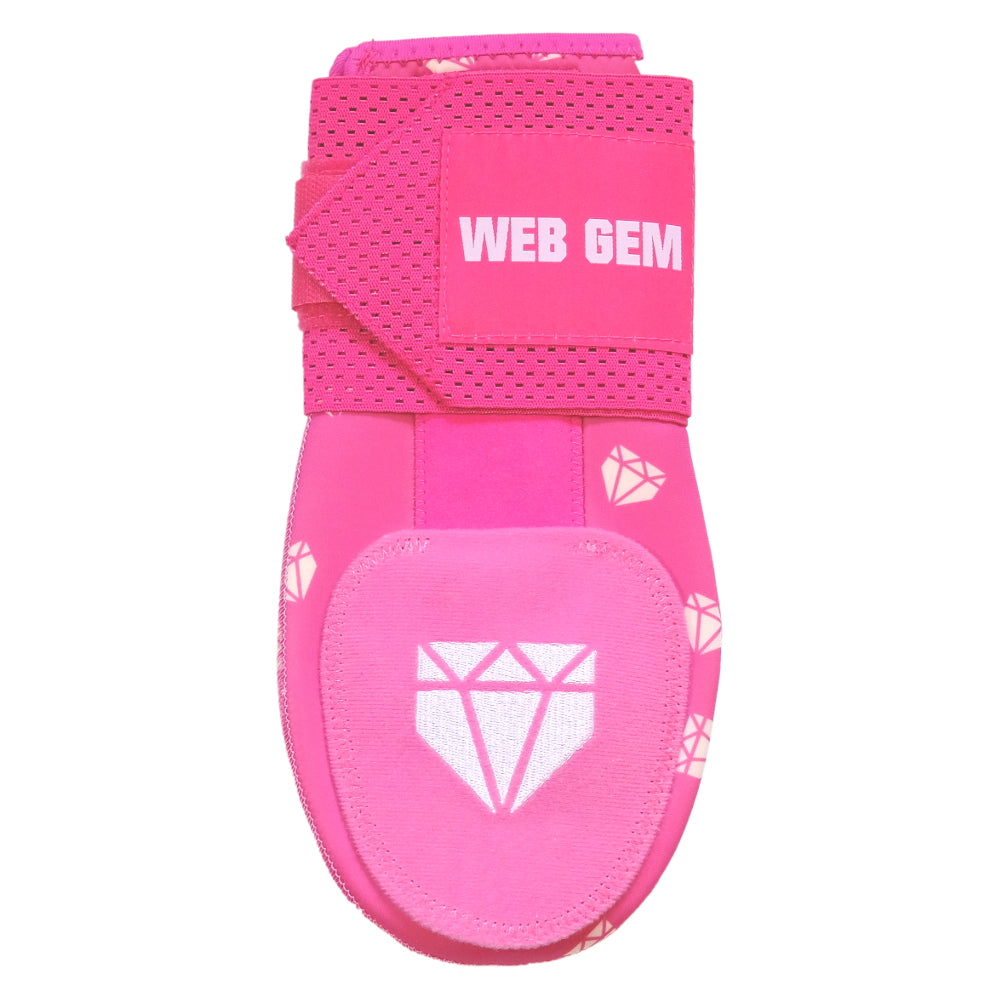 Front view of Pimp Job Pink Baseball Sliding Mitt showing logo and diamond design.