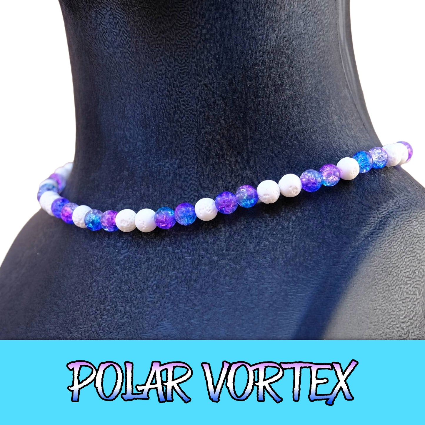 Polar Vortex Baseball Necklace with lava rocks and ice beads for players.