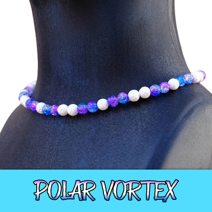 Polar Vortex Baseball Necklace with lava rocks and ice beads for players.