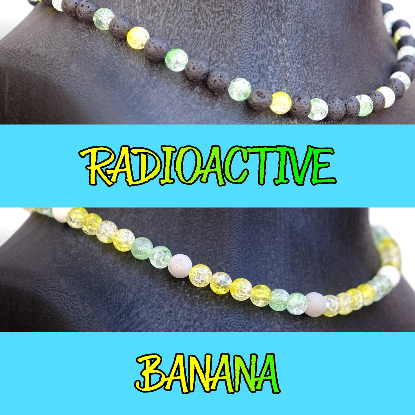 Radioactive and Banana baseball game-day necklace colorway showcase.