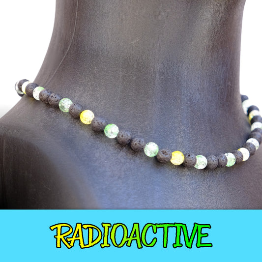 Radioactive Baseball Necklace with lava rocks and ice beads for players.