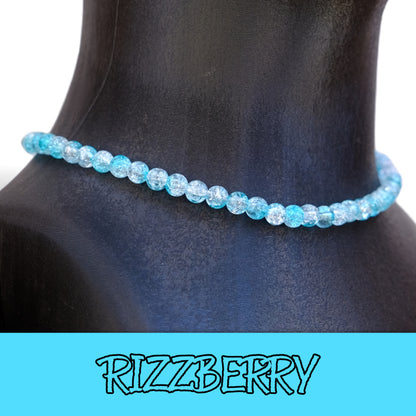 Rizzberry Baseball Necklace with baby blue ice beads designed for players.