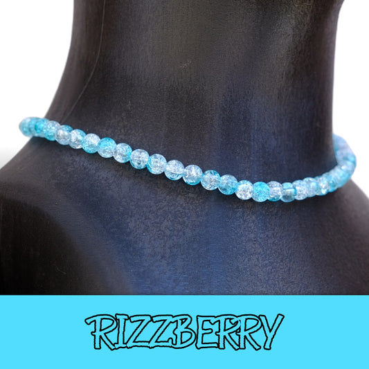 Rizzberry Baseball Necklace with baby blue ice beads designed for players.