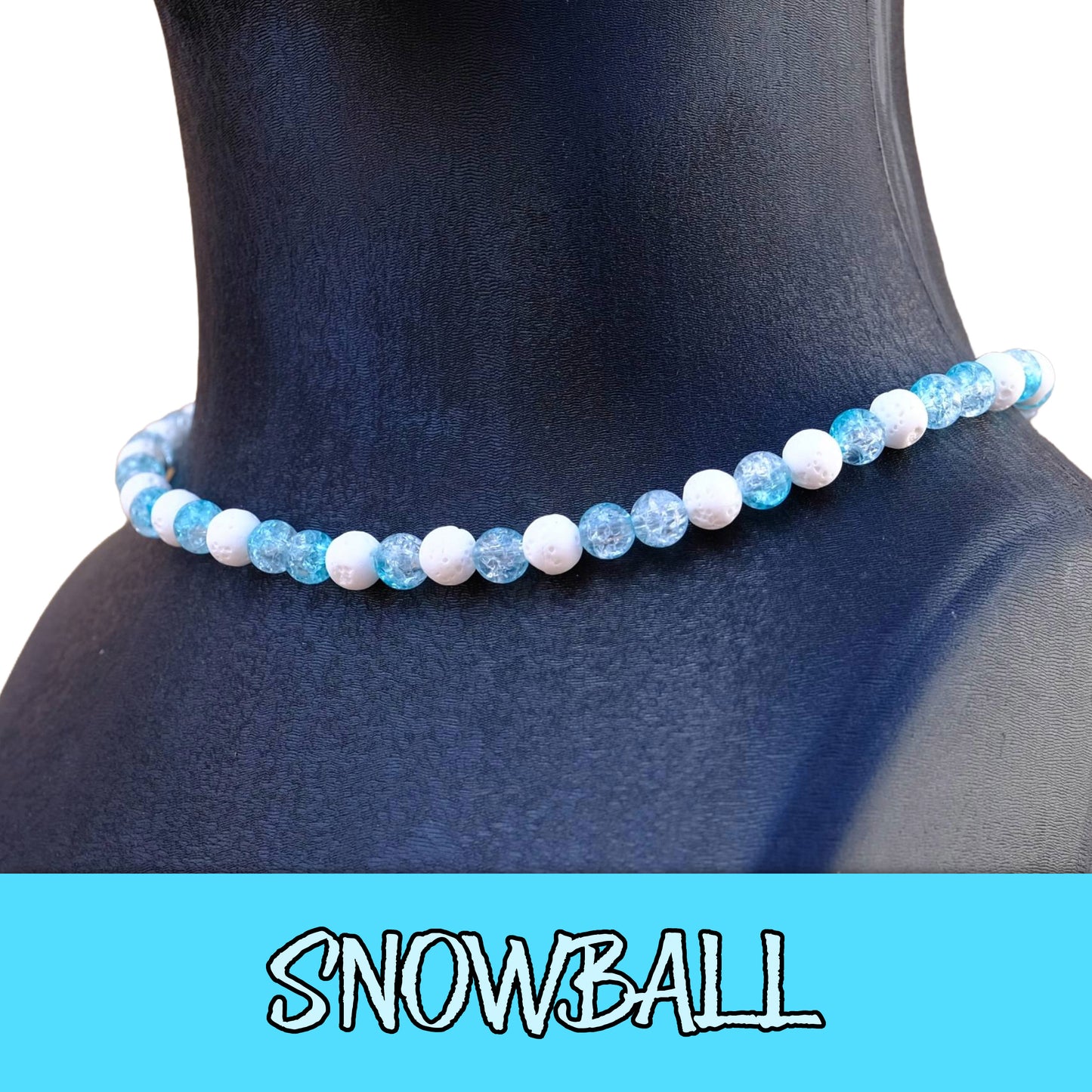 Snowball Baseball Necklace with lava rocks and ice beads for players.