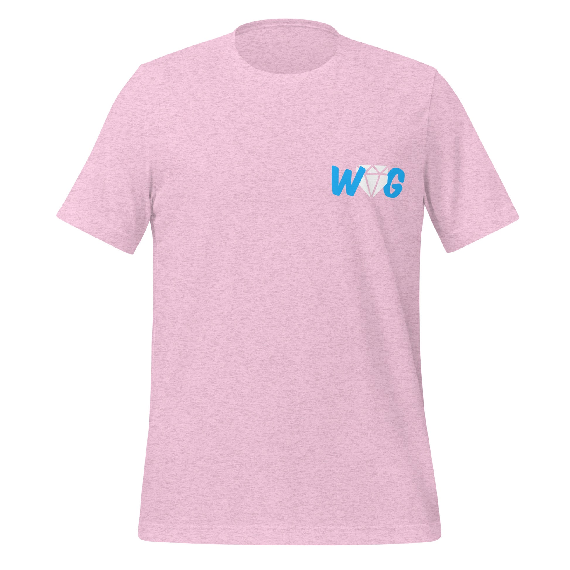 The front of the lilac shirt showing a stylized Web Gem emblem.