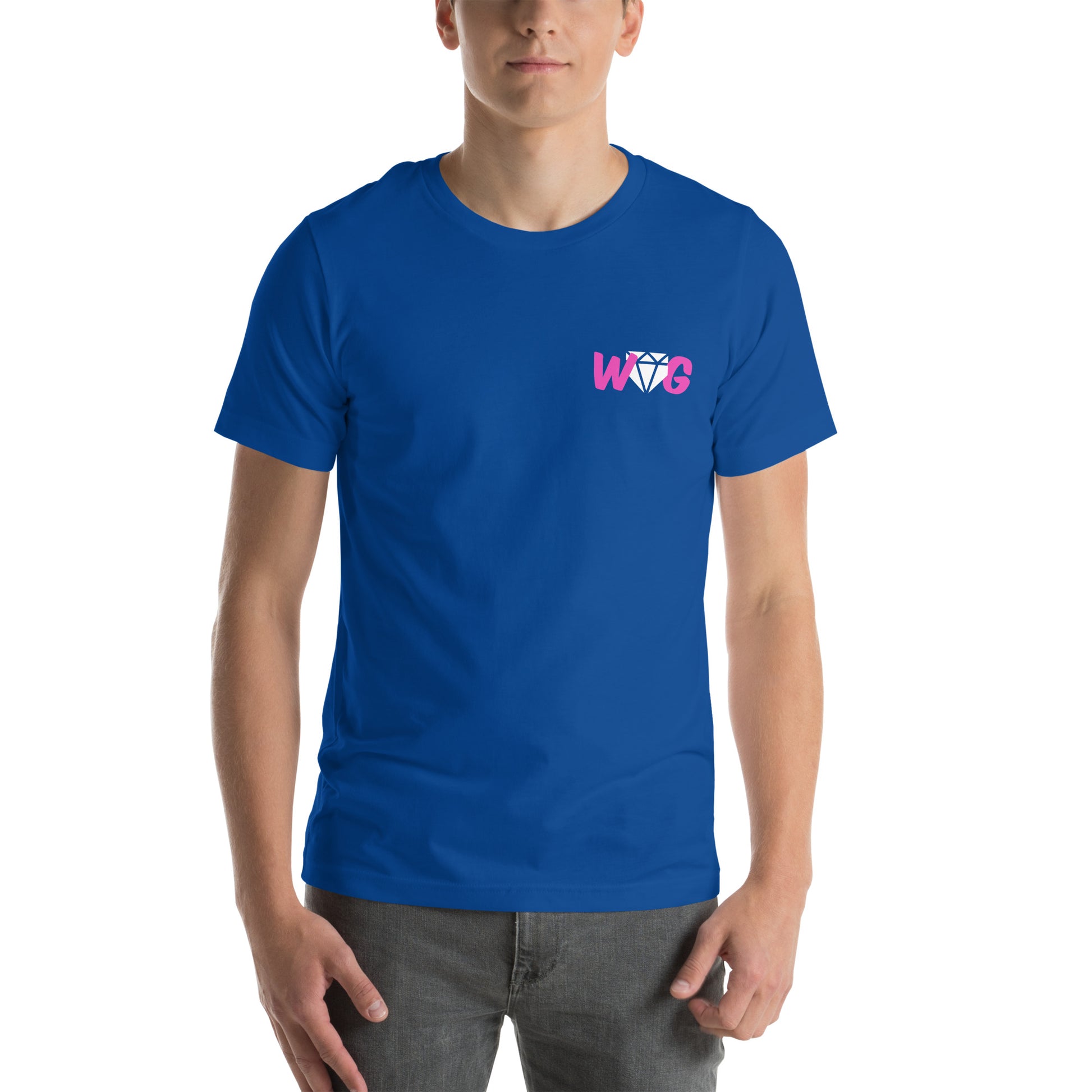 The front of the blue shirt showing a stylized Web Gem emblem.